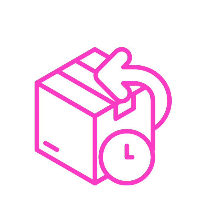 Icono de devoluciones en color rosa neón de Ropa Loca Urbana. Tienda especializada en moda curvy y complementos.