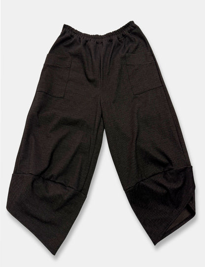 Pantalones baggy pana color gris marengo con cintura elástica para mujer talla grande.